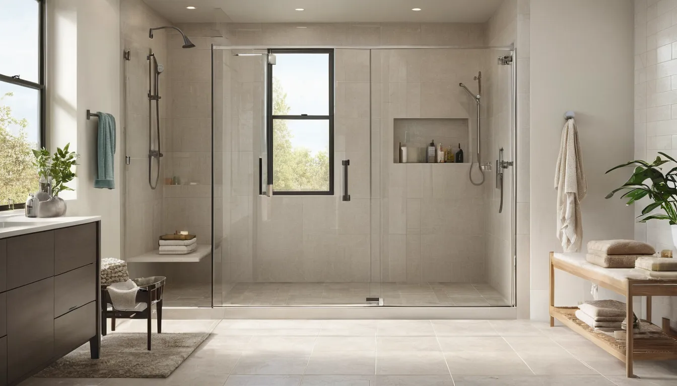 Independent provider reviewing a new walk-in shower with a homeowner in a bright bathroom in the Gaithersburg area