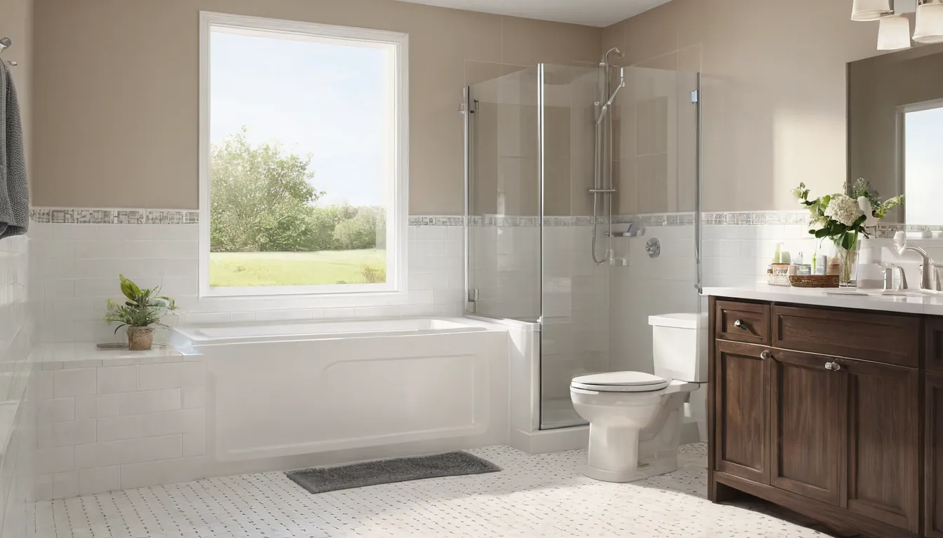 A smiling homeowner and a local provider reviewing a walk-in tub in a bright Gaithersburg bathroom